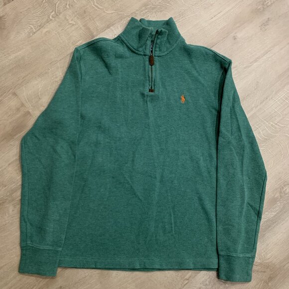 Vintage Polo Ralph Lauren Sweater Men's Small Green 1/4 Quarter Zip Orange Pony - Picture 1 of 6